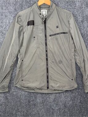G-Star RAW Jacket Mens Large Gray Hamzer Nylon Biker Overshirt LS Full Zip